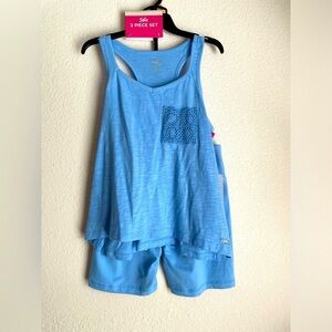 Justice Girls 2 pc Blue Crochet Pocket Shirt and Biker Shorts Set size L 12/14